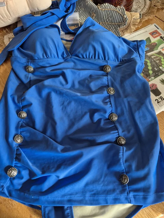 Torrid Bright Blue One-Piece Swim with Metallic Buttons - Picture 4 of 4